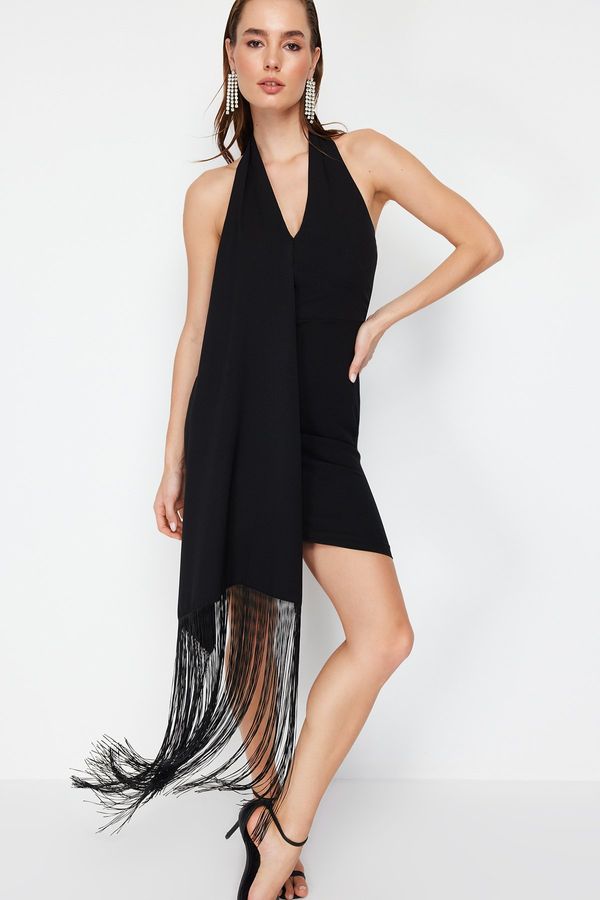 Trendyol Trendyol Black Tassel Detailed Elegant Evening Dress