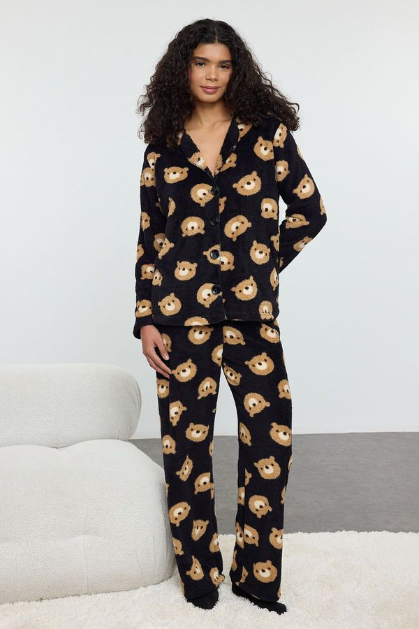 Trendyol Trendyol Black Teddy Bear Wellsoft Winter Knitted Pajama Set