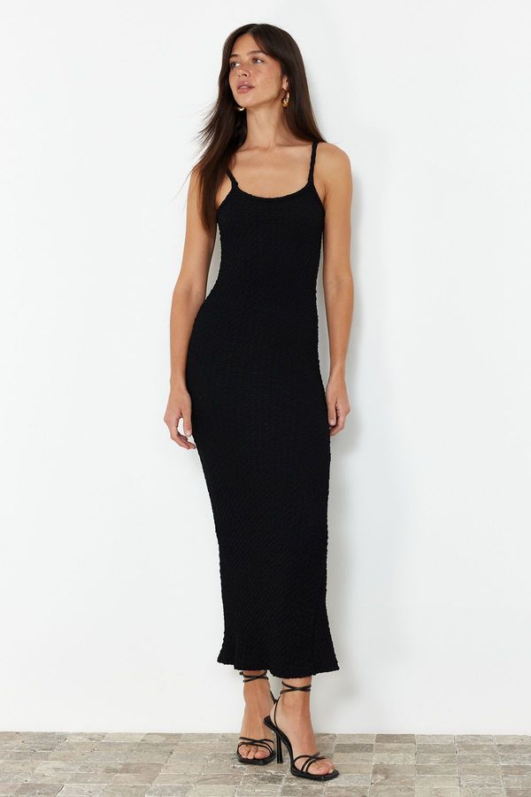 Trendyol Trendyol Black Textured Plain Bodycone/Fit Strap Maxi Flexible Knitted Pencil Dress