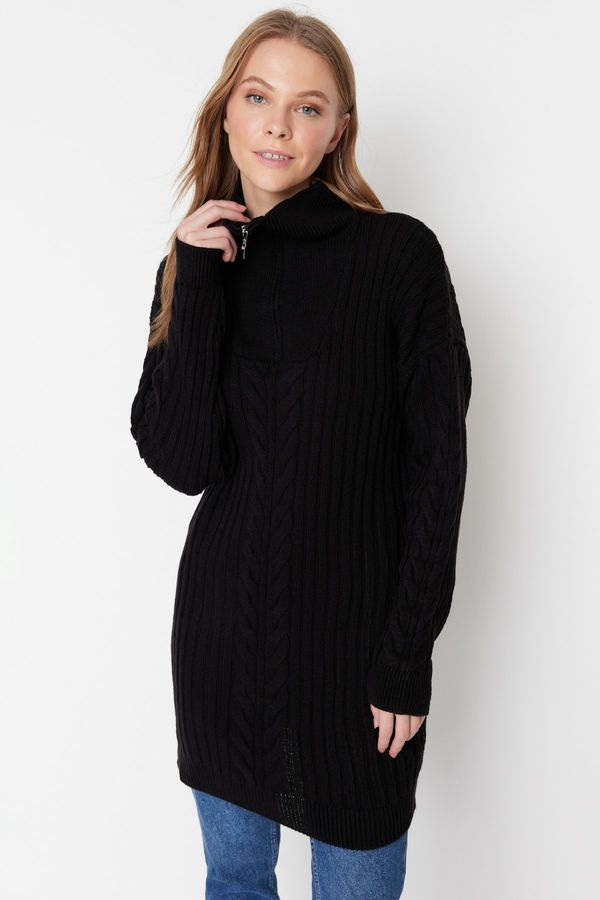 Trendyol Trendyol Black Thessaloniki Braided Zipper Knitwear Sweater