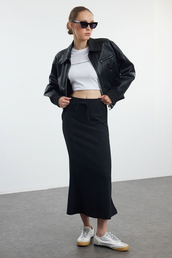 Trendyol Trendyol Black Thessaloniki Fabric Fish Form Maxi Knitted Skirt with Lace Detail