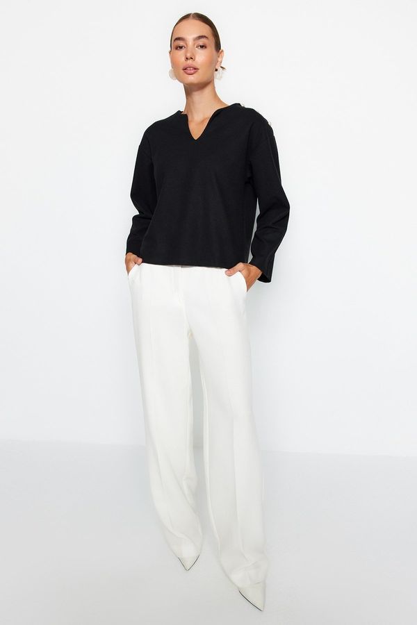 Trendyol Trendyol Black Thessaloniki/Knitwear Look Pearl Detailed Relaxed/Comfortable Fit Knitted Blouse