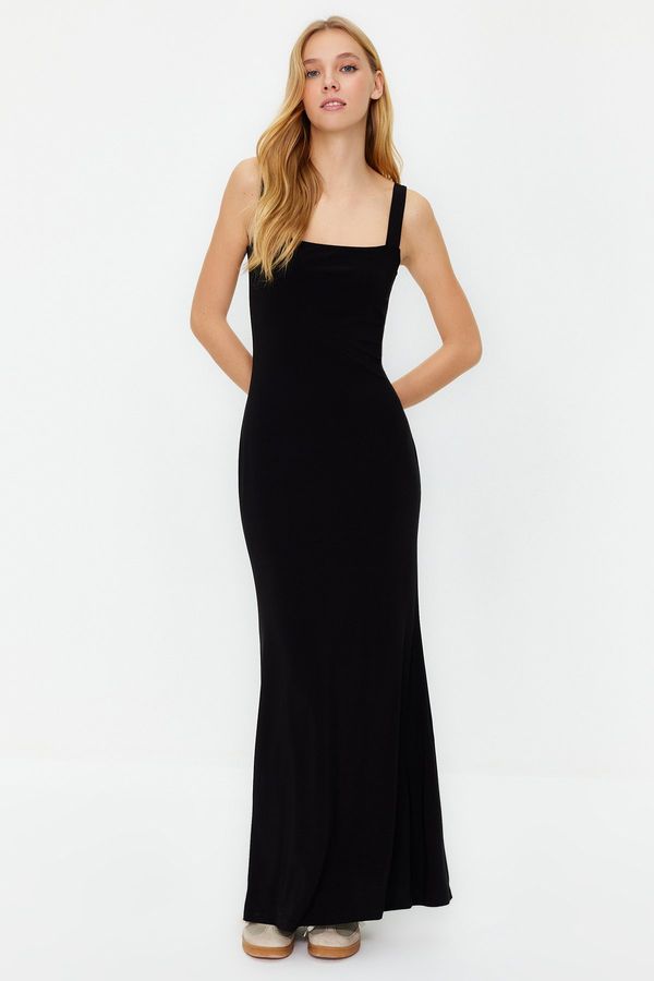 Trendyol Trendyol Black Thick Strap Fitted Flexible Knitted Maxi Dress