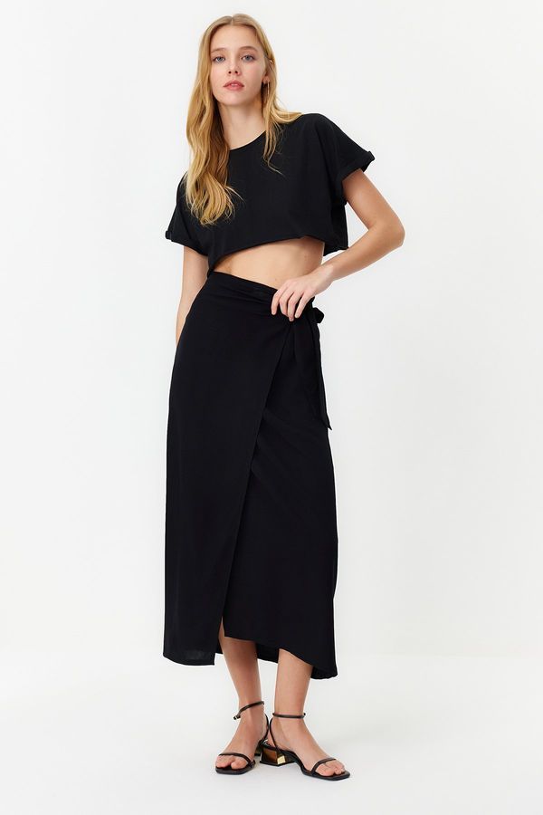 Trendyol Trendyol Black Tied Viscose Woven Skirt