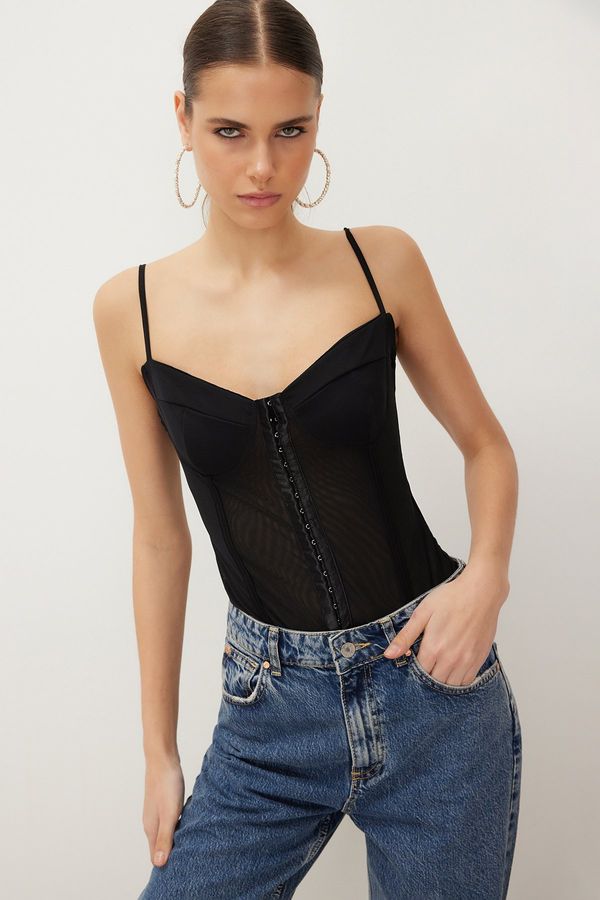 Trendyol Trendyol Black Transparent Knitted Tulle Bodysuit