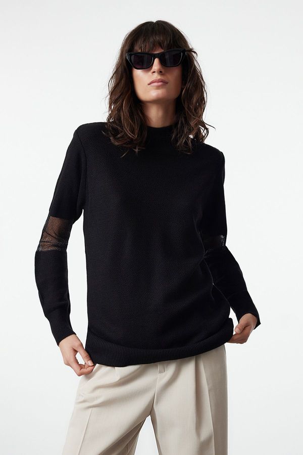 Trendyol Trendyol Black Tulle Detailed Knitwear Sweater