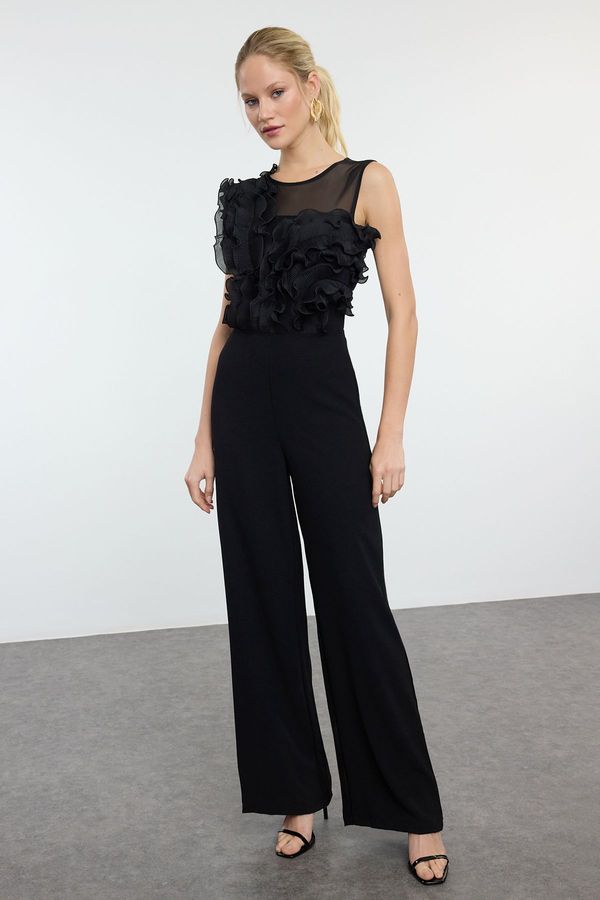 Trendyol Trendyol Black Tulle Detailed Woven Jumpsuit