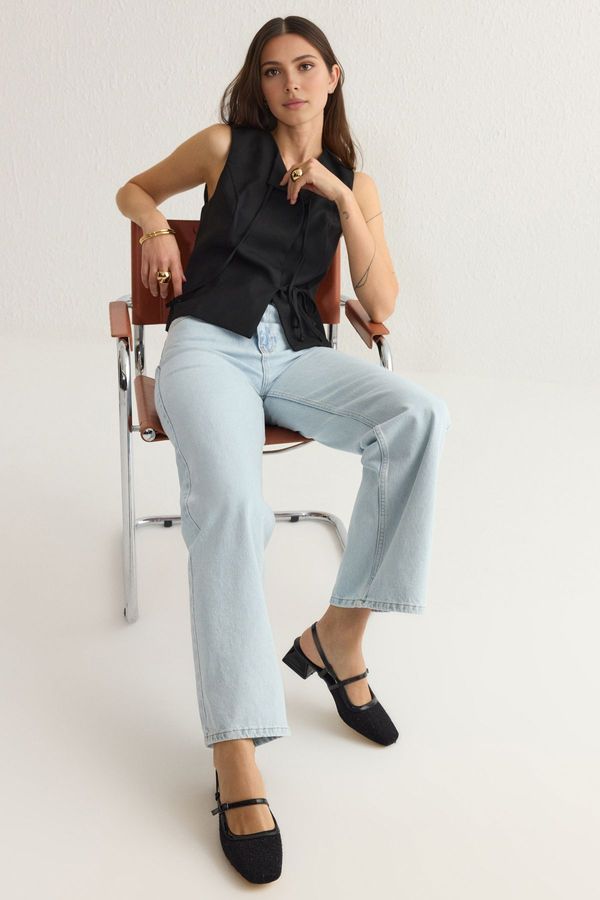 Trendyol Trendyol Black Tweed Block Heel Square Toe Mary Jane Classic Heeled Shoes TAXSS25TO00023