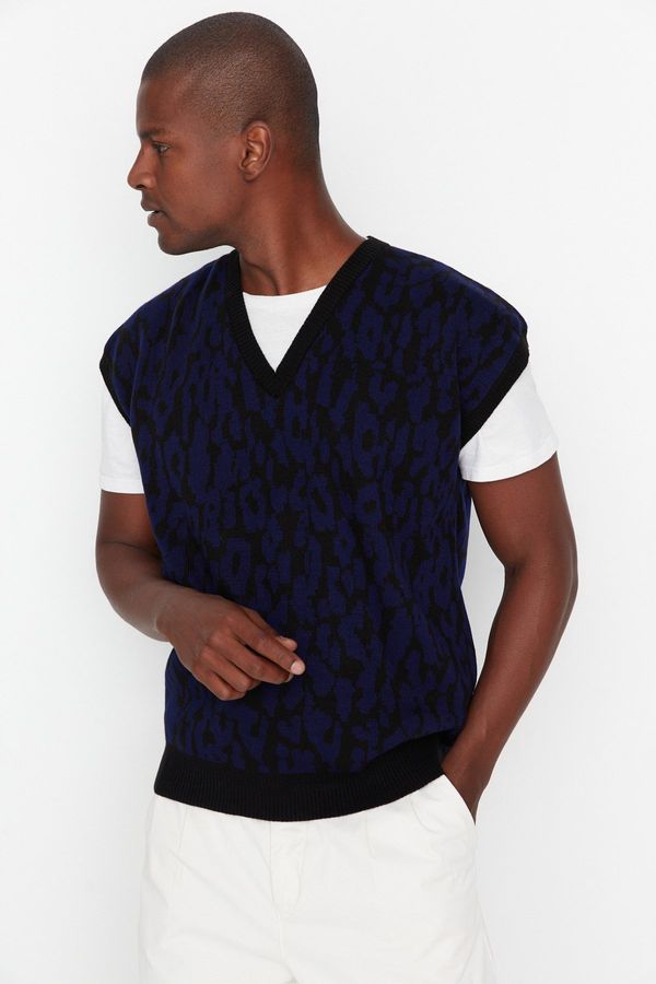 Trendyol Trendyol Black Unisex Oversize Fit Wide fit Leopard Print Knitwear Sweater