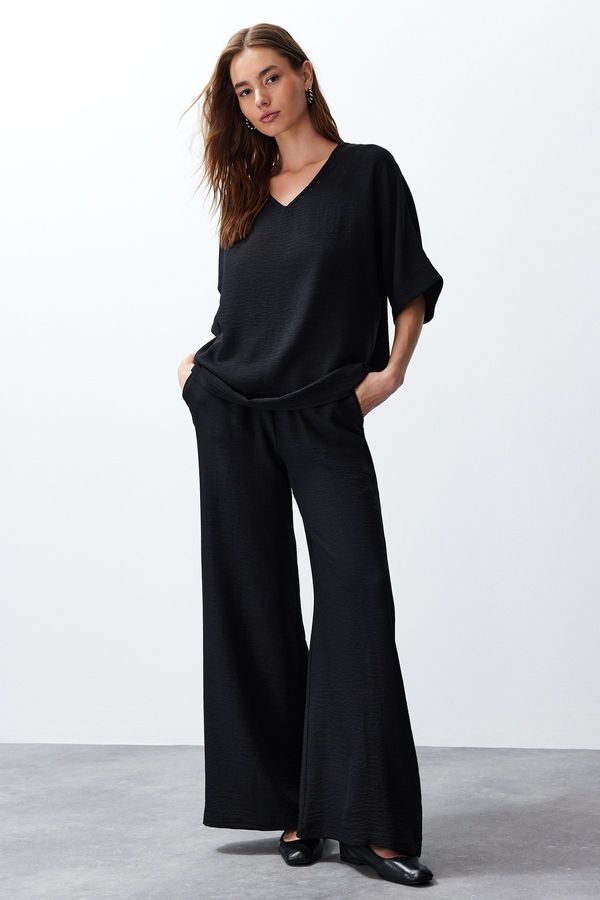 Trendyol Trendyol Black V-Neck Blouse Trousers Woven Bottom-Top Set