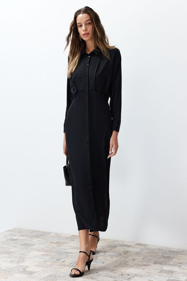 Trendyol Trendyol Black Waist Detailed Buttoned Woven Shirt Dress