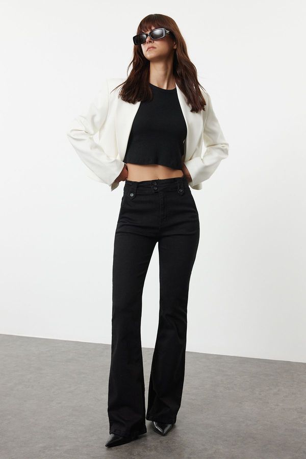 Trendyol Trendyol Black Waist Detailed High Waist Flare Jeans