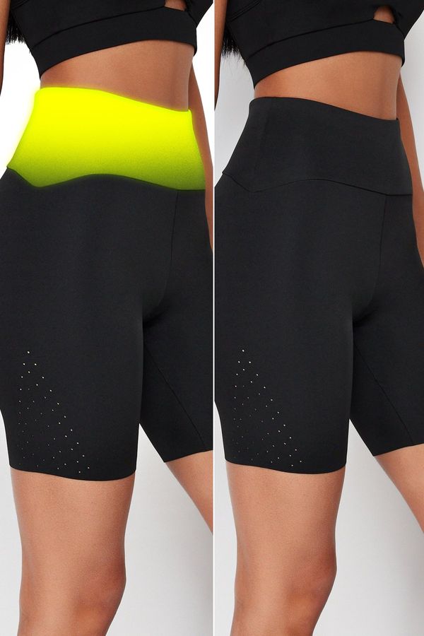 Trendyol Trendyol Black Waist Extra Recovery Micro Hole Knitted Sports Biker/Cyclist/Short Leggings