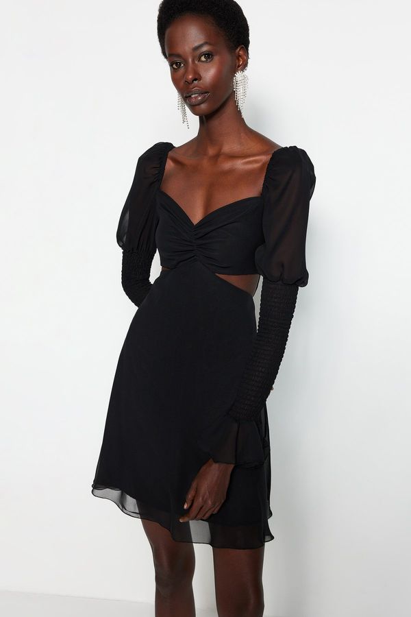 Trendyol Trendyol Black Waist Opening/Skater Window/Cut Lined Out Detailed Chiffon Elegant Evening Dress
