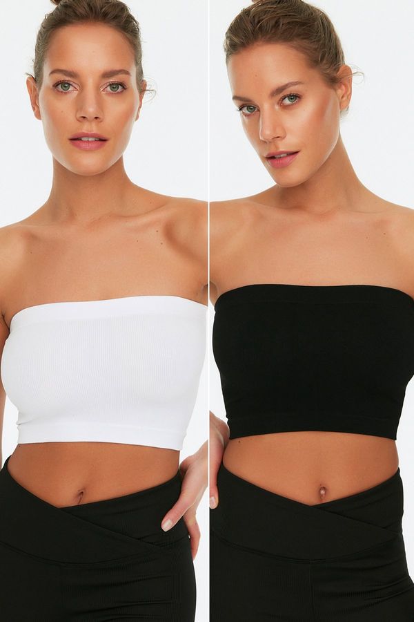 Trendyol Trendyol Black-White 2-Pack Seamless/Seamless Ribbed Strapless Knitted Sports Bra