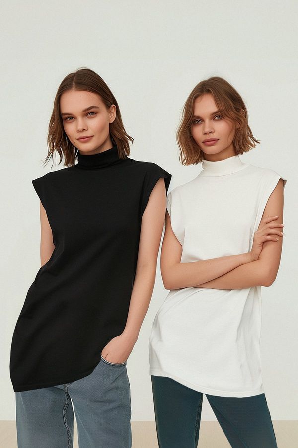 Trendyol Trendyol Black-White 2-Pack Stand Collar Sleeveless Undershirt Tunic Lining