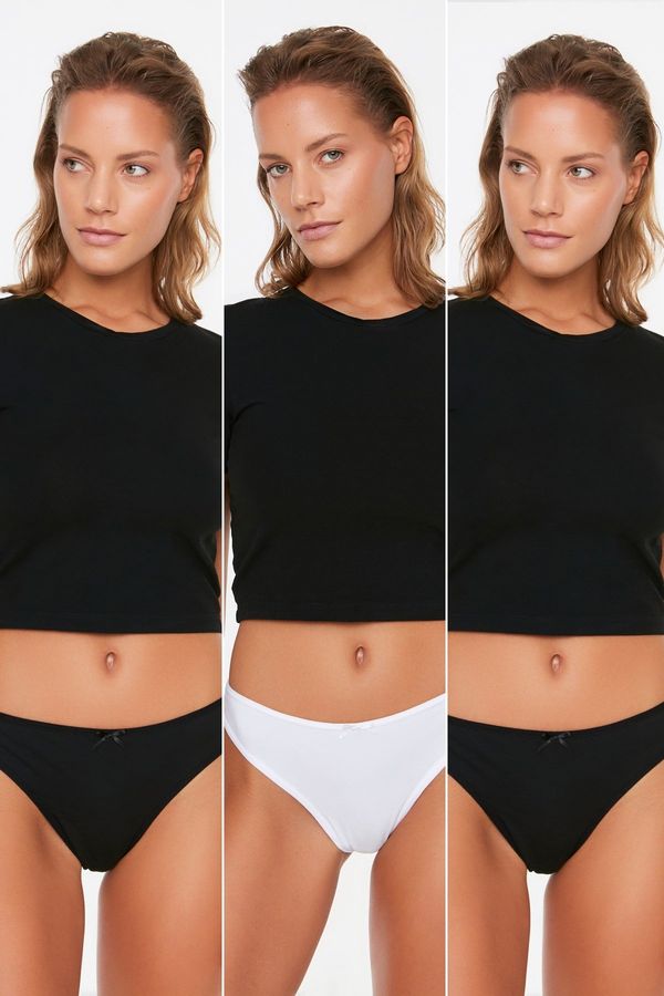 Trendyol Trendyol Black-White 3-Pack Lace Detailed Cotton Thong Knitted Briefs