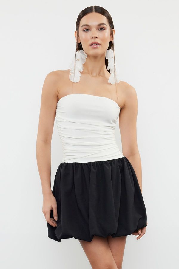Trendyol Trendyol Black-White Color Blocked A-Line Woven Short Elegant Evening Dress