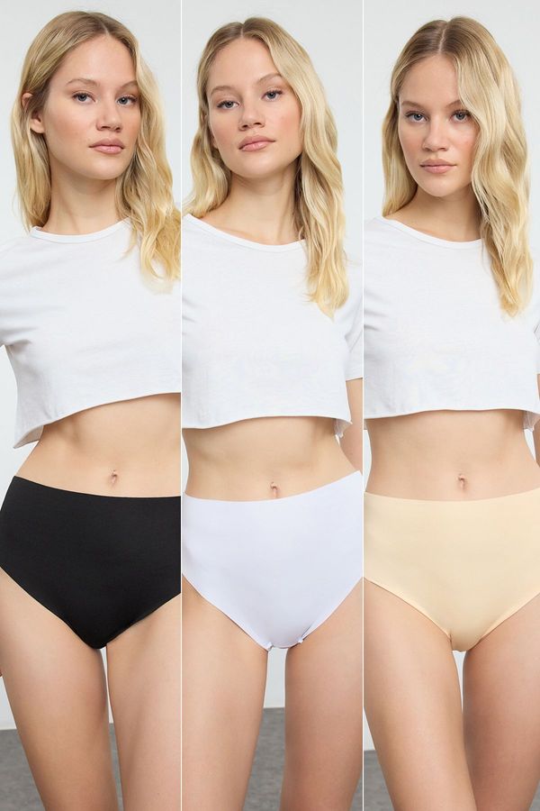 Trendyol Trendyol Black-White-Skin 3-Pack Micro Laser Cut Classic Knitted Panties