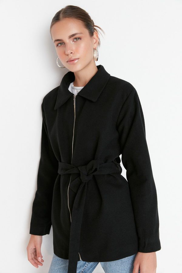Trendyol Trendyol Black Wide-Cut Belted Zippered Cachet Coat