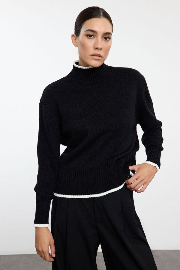 Trendyol Trendyol Black Wide Fit Basic Color Blocked Knitwear Sweater