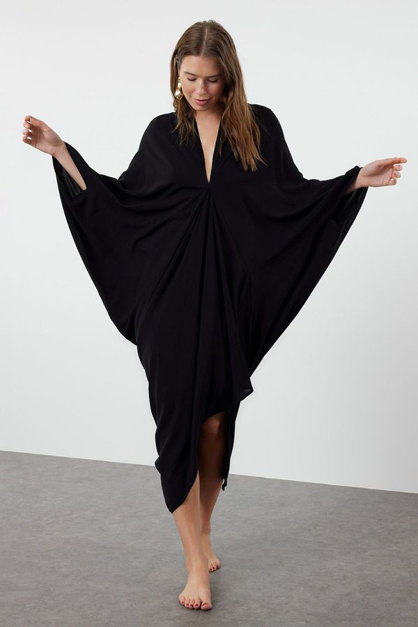 Trendyol Trendyol Black Wide Fit Maxi Woven Draped Beach Dress