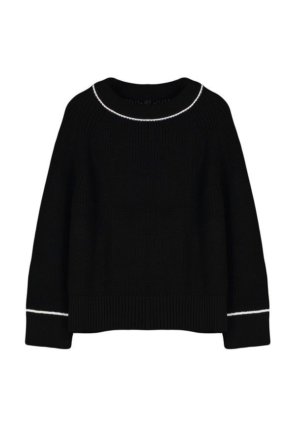 Trendyol Trendyol Black Wide Fit Piping Detailed Knitwear Sweater