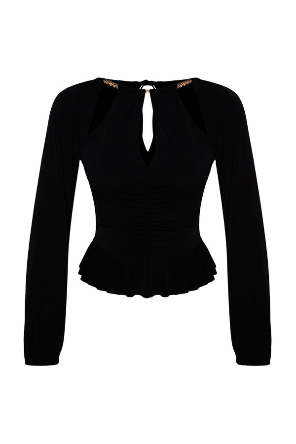 Trendyol Trendyol Black Window/Cut Out Detailed Accessory Knitted Blouse