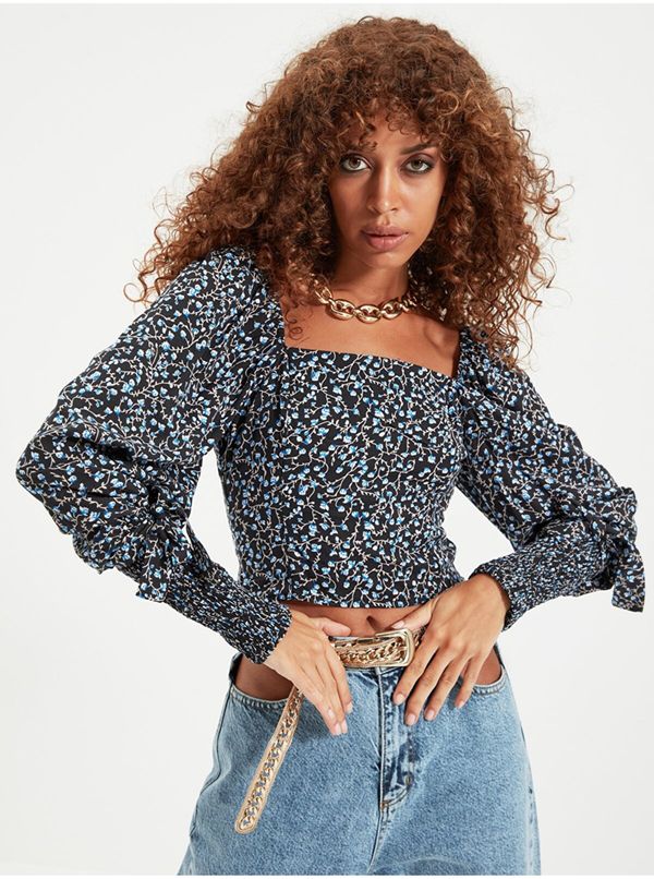 Trendyol Trendyol Black women's floral cropped blouse with balloon sleeves Trendyo - Women's