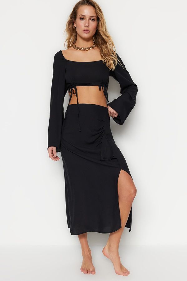 Trendyol Trendyol Black Woven Gathered Top and Skirt Set