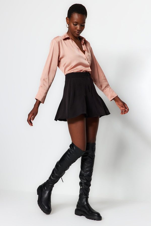 Trendyol Trendyol Black Woven Pleat Detail Short Skirt