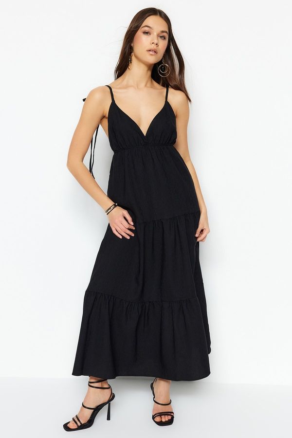 Trendyol Trendyol Black Woven Strap V-Neck Maxi Woven Dress