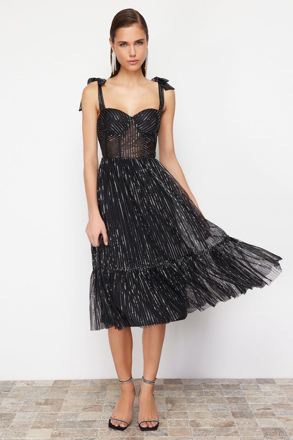 Trendyol Trendyol Black Woven Tulle Elegant Evening Dress