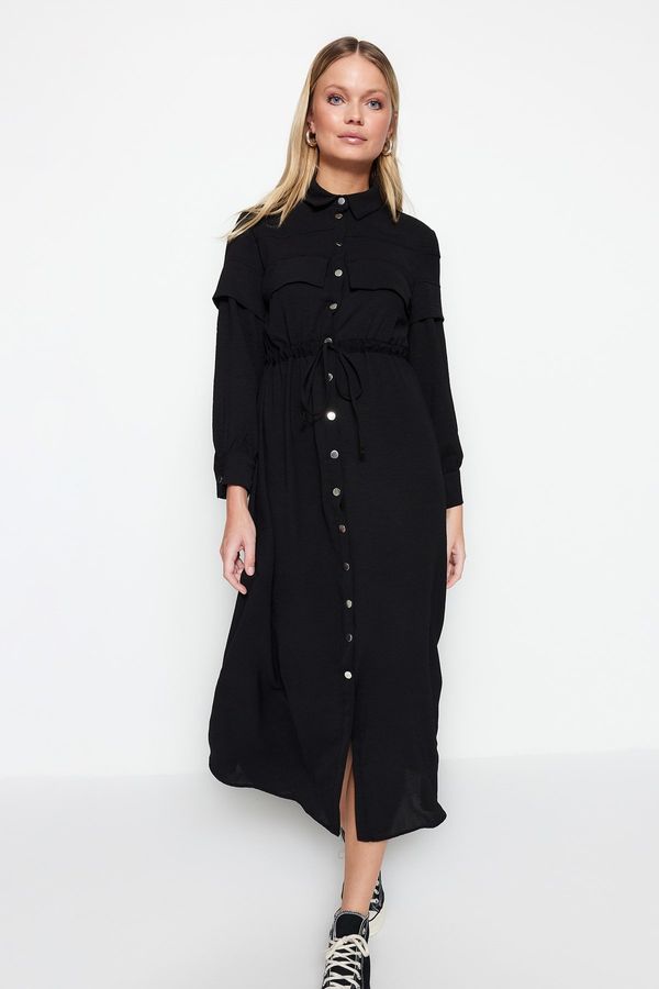 Trendyol Trendyol Black Woven Waist with a Shirring Belt Wear and Go Cape & Abaya