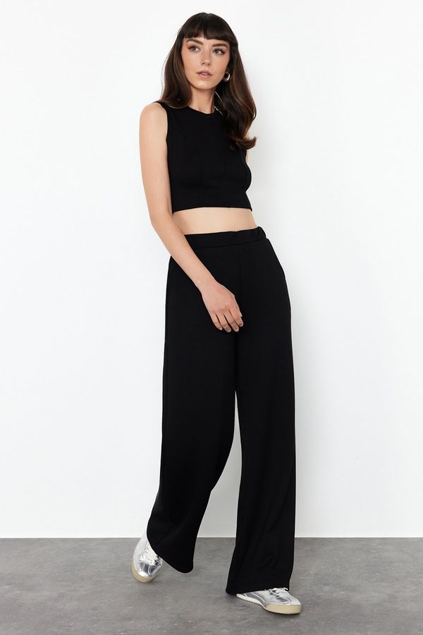 Trendyol Trendyol Black Zero Sleeve Crop Top Relaxed Fit Knitted Two Piece Set