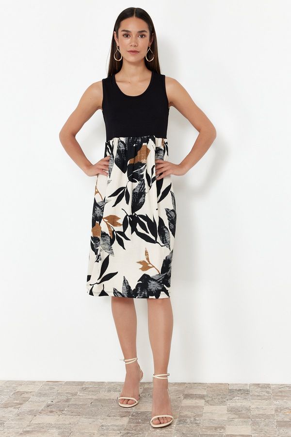 Trendyol Trendyol Black Zero Sleeve Pool Collar Skirt Patterned Midi Knitted Dress