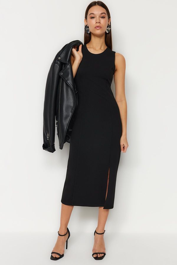 Trendyol Trendyol Black Zero Sleeve Slit Detailed Bodycone Midi Knitted Dress