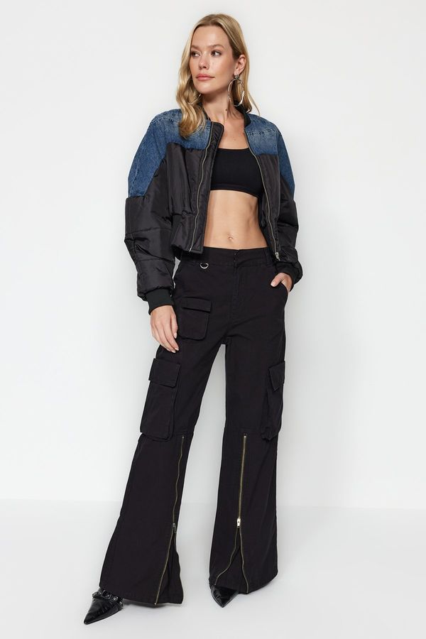Trendyol Trendyol Black Zipper Detail High Waist Wide Leg Jeans with Cargo Pocket