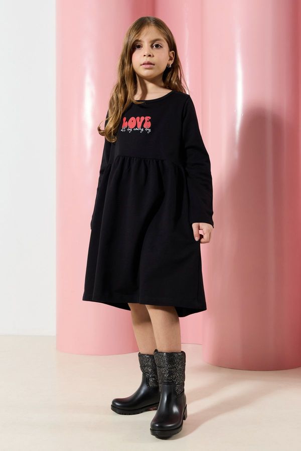 Trendyol Trendyol Black*001 Midi Printed Cotton Knit Dress