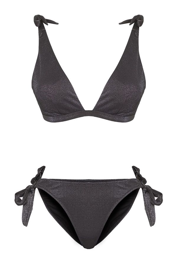 Trendyol Trendyol Black*001 Plain Triangle Tie Normal Waist Bikini Set