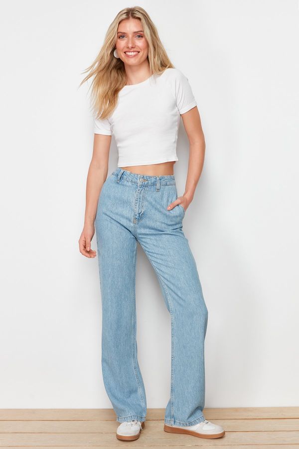 Trendyol Trendyol Blue 100% Tencel™ High Waist Wide Leg Jeans with Pocket Detail