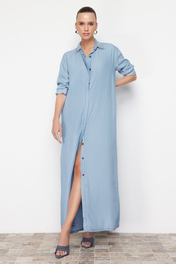 Trendyol Trendyol Blue 100% Tencel™ Oversize Denim Modest Long Trench Coat