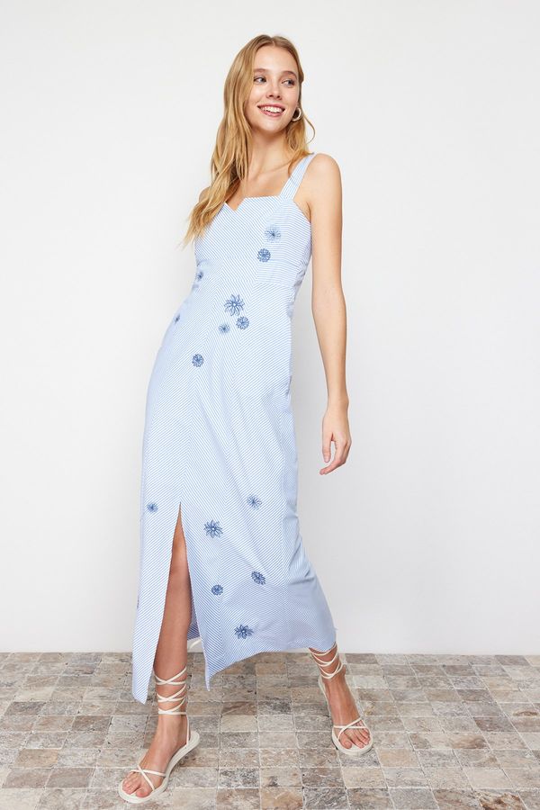 Trendyol Trendyol Blue A-Line Embroidered Square Neck Maxi Woven Dress