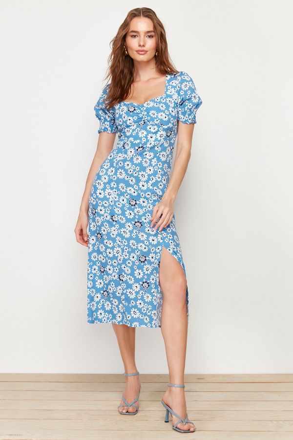 Trendyol Trendyol Blue A-Line Floral Viscose Midi Woven Dress