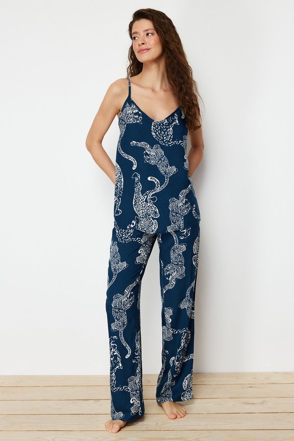 Trendyol Trendyol Blue Animal Pattern Viscose Woven Pajamas Set