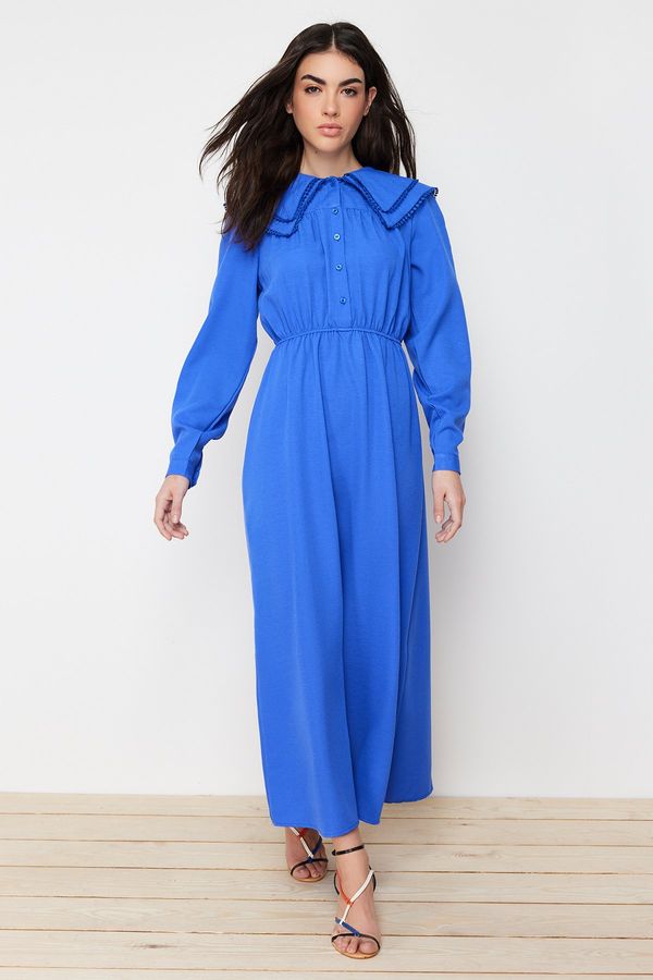 Trendyol Trendyol Blue Baby Collar Linen Look Woven Dress