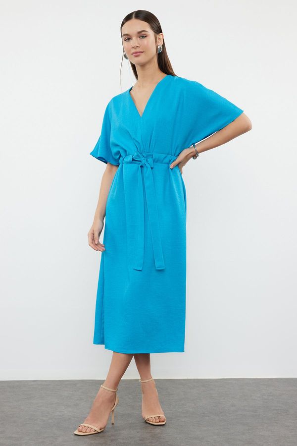 Trendyol Trendyol Blue Belted A-Line/A-Line Midi Woven Dress