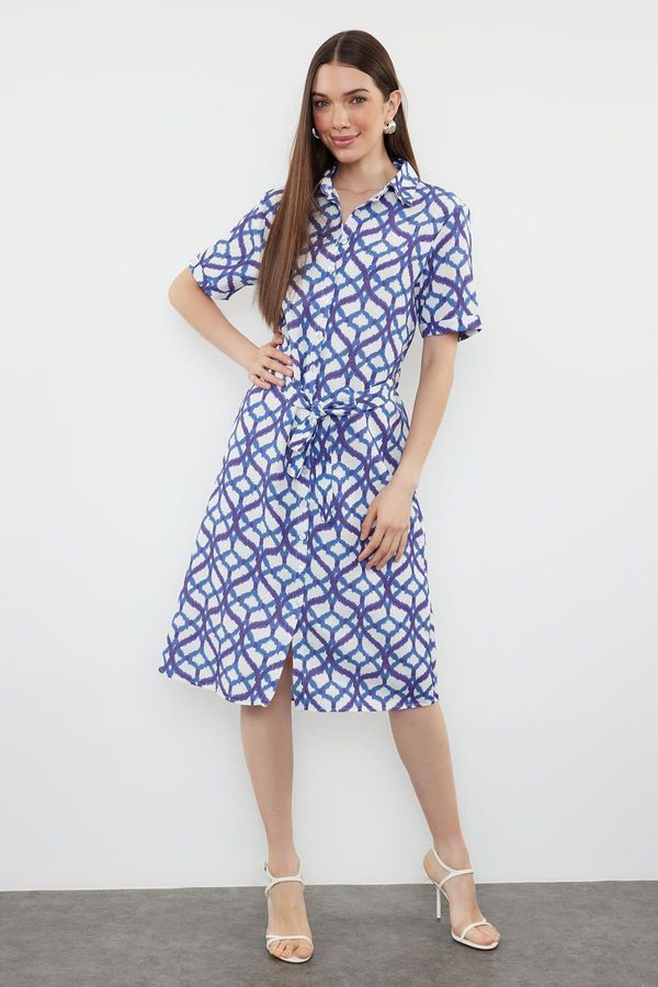 Trendyol Trendyol Blue Belted Midi Woven Shirt Dress