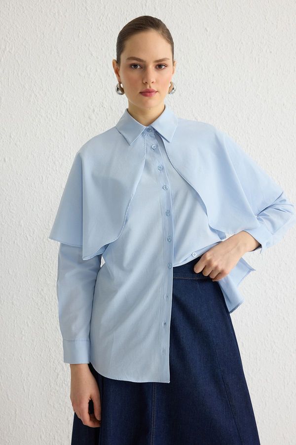Trendyol Trendyol Blue Cape Detailed Woven Shirt