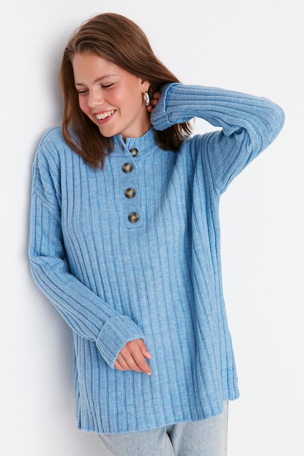 Trendyol Trendyol Blue Collar Buttoned Ribbed Knitwear Sweater